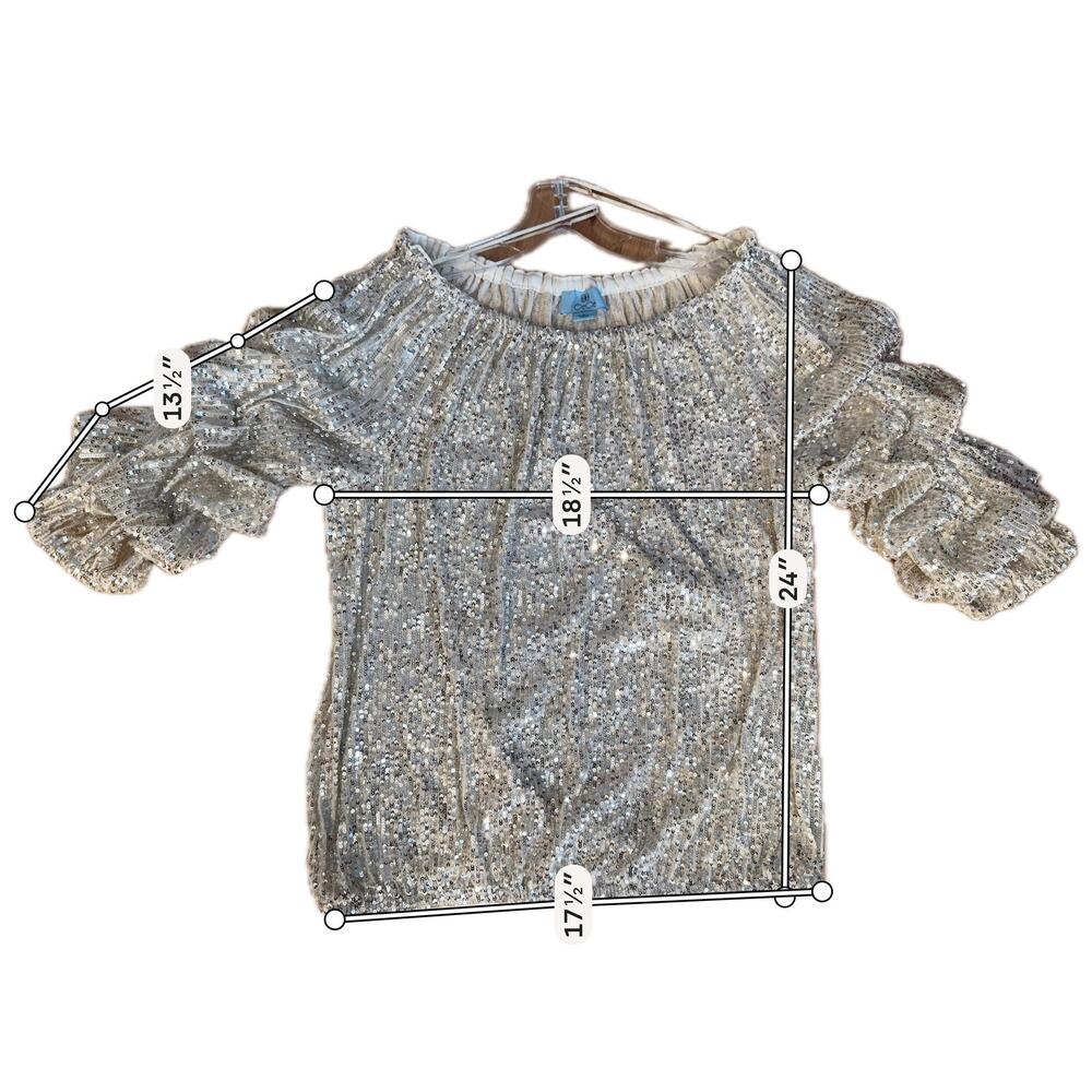 CeCe Blouse Womens Large Champagne Silver Sequin Flutter Sleeve Lined Party Top - Picture 4 of 9